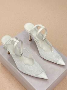 Red Yellow Green Blue Gradient Rainbow Colorblock Pointed Toe Low Vamp Ultra-Thin Heel Sexy High Heel Pumps Basic Style - White - View 5