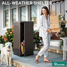 YITAHOME 51 Gallon Resin Package Delivery Box Outside, Storage Box With Lockable Secure, Resin Deck Box Porch, Curbside(Black) - Brown - View 5