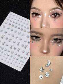 1套免穿孔黏貼式眉毛、嘴唇、額頭身體與臉部飾品 - 彩色 - 查看 7