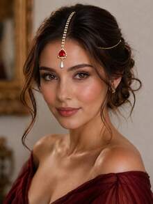 outingfit 1pc Vintage Bridal Forehead Chain, Pearl Hair Chain, Wedding Jewelry - Gold - View 1