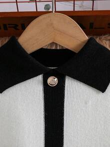 Young Girl Color Block Knit Dress, Autumn/Winter Korean Style Chic - Apricot - View 3