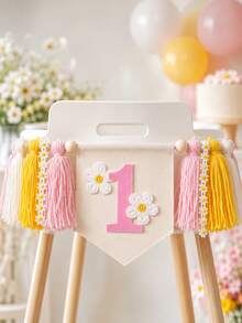 1pc Daisy 1st Birthday High Chair Banner - Macaron Color Cake Smash Party Decoration, Bohemian Style 1st Birthday Decoration, Daisy Theme 1st Birthday Party Decoration - Color - View 1