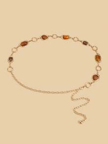 1pc Vintage Gold Waist Chain Belt, Caramel Gemstone Waist Chain; Y2K Belt, Summer Accessories, Ibiza Accessories; Suitable For Ball Gown, Bridesmaid Dress And Evening Wear, Matching Daily Outfits, Shopping, Dating, Casual, Party - Gold - View 2