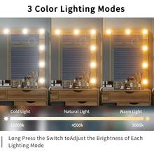 FUSOU 15 Drawers Dressing Table With Power Outlet, Makeup Vanity With  Mirror And 13 LED Lights, 3 Color Modes, Adjustable Brightness, Glass Top Vanity For Dressing Room Bedroom - Natural Color - View 6