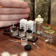 1:12 Scale Mini Seasoning Jars With Spoons And Tea Canister Model, Dollhouse Kitchen Scene Storage Jars Decor Set, Suitable For Miniature Photography And Desktop Display - one-size - View 4