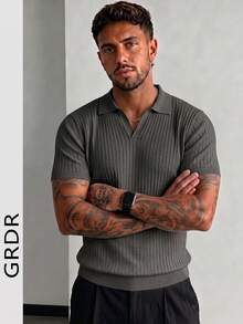 GRDR Men's Solid Color Short Sleeve Casual Commuter Knit Top - Dark Grey - View 3