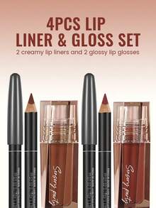 Pudaier 4-Piece Lip Liner & Lip Gloss Set - Silky Precise Lip Liner & Moisturizing Lip Gloss, Create Stunning Glow - Multi-Color Versatile Lip Makeup, Suitable For Daily Looks, Parties And Vacations - 4PCS - View 7