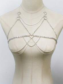 Women's Classic Bra Chain, Rhinestone Body Jewelry, Sexy Party Accessory - Silver AB - View 3