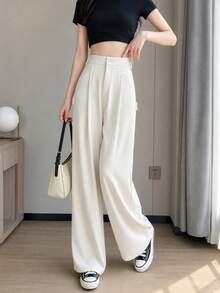 High-End Flowing Straight Leg Casual Maxi Pants For Women Spring - Apricot - View 4