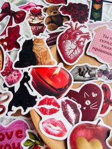 60Pcs Heartbeat Retro Stickers Fashion Personalized Creative DIY Fine Decorative Stickers Scrapbook Laptop Luggage Guitar Water Cup Phone Case Popular Decals - Mix - View 5