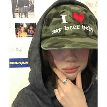 1 pieza Gorra de béisbol vintage de estilo coreano Chao Ins con estampado de leopardo, camuflaje y corazón, ala plana, estilo americano, para hombres y mujeres - Multicolor - Ver 4