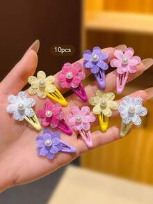 10pcs Colorful Flower Design Cute Girls Hair Clips Snap Clips Hair Accessories For Daily Wear - Multicolor - View 3