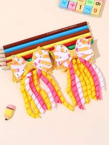 2pcs Back To School Pencil Print Glitter Bow Hair Clips, Cute Children's Hair Clips, Crocodile Clips, First Day Of School Gift, Daily Hair Accessories - Multicolor - View 5