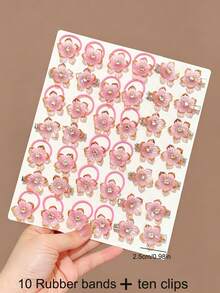 20 Stücke Mädchen Rosa Blumen Strass Harz Haarspangen, einfache süße Haargummis, Gummibänder, Haarzubehör Set, Schülergeschenk, für den täglichen Gebrauch - Pink - Übersicht 5