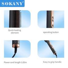 SOKANY 15008 直髮梳，陶瓷塗層，5段溫度設定，快速加熱，過熱保護，360°旋轉，適合日常使用/禮品 - 藍色 - 查看 4