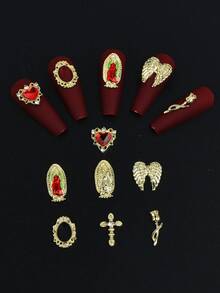 35pcs Mixed Color Nail Art Decorations, Including Virgin Mary, Cross, Heart And Angel Patterns, Suitable For DIY Nail Art And Decorating Women's Nails - Multicolor - View 10