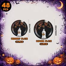 20/24/40pcs/Set Haunted Dark Forest Ghost Pumpkin Moon 7/9 Inch Round Paper Plates And Cups Set, Halloween Night Disposable Tableware, Gothic Garden Dinner, Dessert Table, Outdoor Picnic, Camping BBQ And Buffet Decoration - Multicolor - View 10