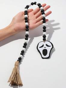 1pc Halloween Ghost Face Beaded Tassel Hanging Ornament, Spooky Layered Tray Fireplace Decor, Trick Or Treat Halloween Eve, Autumn Gothic Farmhouse Dark Aesthetic Front Door Window Indoor Party Seasonal Wall Haunted Desktop Display Ornament - Multicolor 7 - View 9