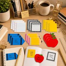6/12pcs School Theme Sticky Notes Set, 6 Fun Shapes, 3pcs Each, Square Ruler Sticky Notes, Apple Shaped Sticky Notes, Essay Stationery Style Sticky Notes, Suitable For Note-Taking, Reminders, Planning, Office, Study And Back To School Supplies - Irregular Shape - View 4