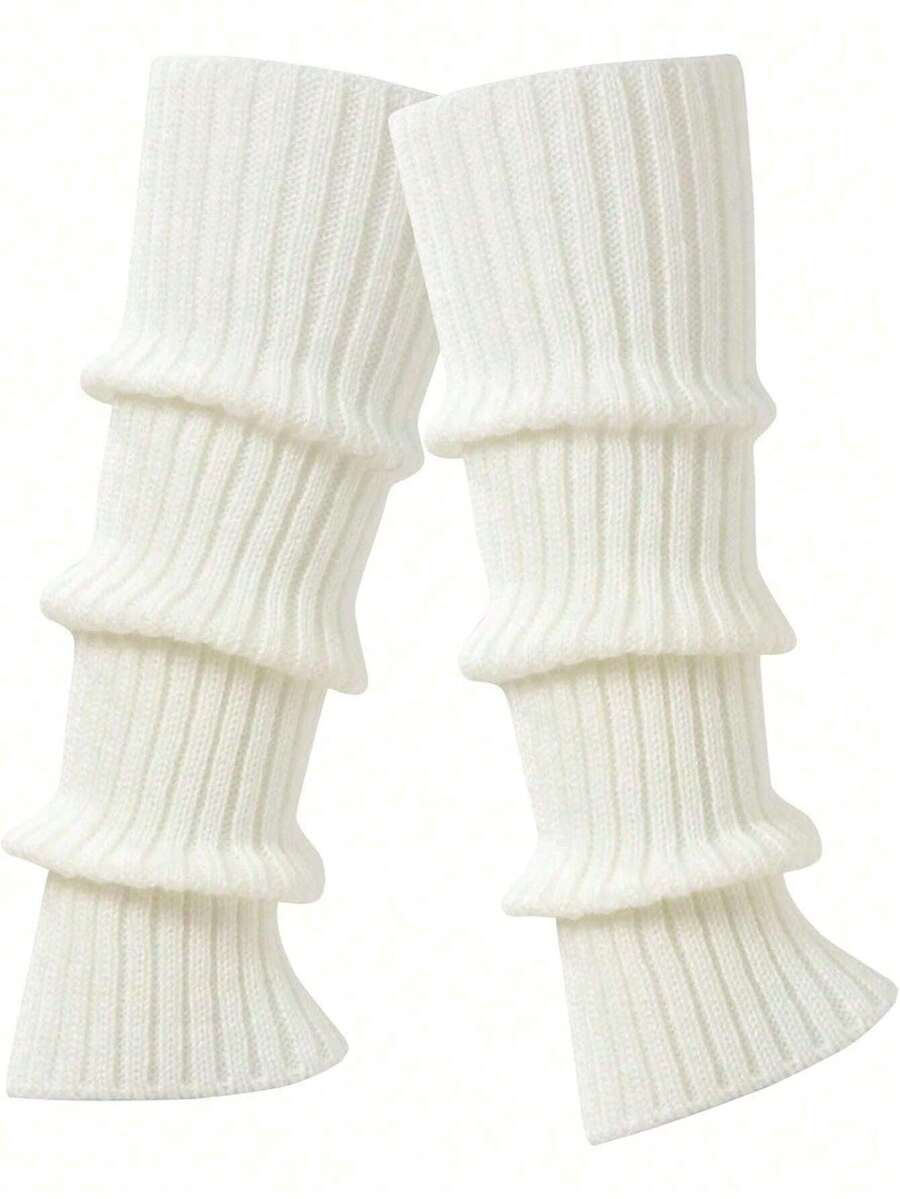 Women Cute Knit Leg Warmer Leg Warmers For Dance, Cozy - White - View 1