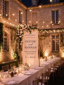 Letrero de Bienvenida Personalizado para Boda | Pancarta Vertical de Tela para Boda | Fondo Personalizado con Nombre & Fecha | Decoración Rústica para Ceremonia al Aire Libre - Multicolor - Ver 2