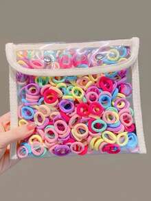 200pcs Children Multi-Color High Elasticity Hair Ties, Simple Basic Practical Rubber Hair Bands, Student Gift, Daily Use Hair Accessories - Multicolor - View 4