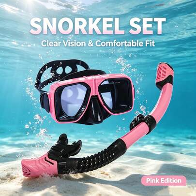 Snorkeling Mask And Snorkel 2-Piece Set, High-Definition Tempered Glass Full Dry Leak-Proof Mask With Soft Silicone Seal, Adult Unisex Diving Gear For Beach Vacation, Swimming, Foraging, Outdoor Water Activities, Viral Popular Style