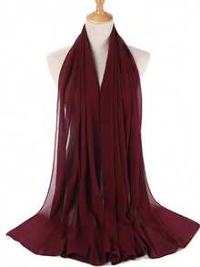 1pc Spring/Summer Casual Versatile Modest Hijab Minimalist Solid Color Soft Breathable Chiffon Scarf - Burgundy - View 2