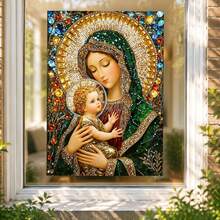 Virgin Mary & Baby Jesus Static Cling Window Film, Mosaic Stained Glass Religious Window Sticker, Non Adhesive UV Block Privacy Glass Decal, Catholic Christian Home Prayer Room Decor Gift - Virgin Mary and Child Window Sticker - View 4