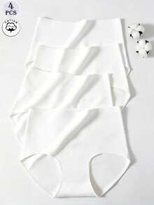 4 piezas Paquete de Bragas de Mujer de Cintura Alta Blancas, Transpirables y Cómodas de unicolor - Blanco - Ver 7