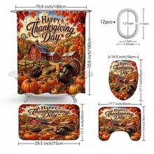 1pc/4pcs Autumn Harvest Country Farmhouse Turkey & Pumpkin Pattern Multi-Functional Bathroom Decor Shower Curtain Set, Free 12 Hooks, Premium Holiday Atmosphere, Bathroom Mat, U-Shaped Floor Mat And Round Toilet Lid Cover, Suitable For All Scenes Decoration Bathroom Set - Autumn Harvest Turkey and Pumpkin - View 14