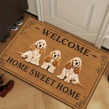 1 Peça Tapete de Porta Marrom com Estampa de 3 Cocker Spaniel BEM-VINDO LAR DOCE LAR, Tapete Retangular de Flanela Macia com Borda Preta, Design Aconchegante de Casa para Animais de Estimação, Costas Antiderrapantes, Remove Poeira, Lavável em Máquina, Tapete de Entrada Adequado para Família com Animais de Estimação em Todas as Estações - Multicolorido - Visão 16