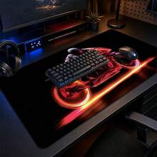 Blue Holographic Fighter/Red Neon Light Trail Transparent Motorcycle Rider Extended Gaming Mouse Pad, Large Non-Slip Rubber Waterproof Keyboard Desk Mat, Suitable For PC Laptop Gaming Office Desktop Decoration - View 1