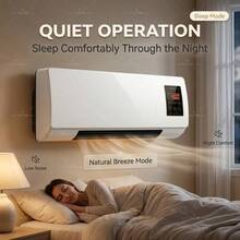 1200W Wall Mounted PTC Ceramic Space Heater With Fan-Only Natural Breeze Mode, Warm Air Heater & Room-Temperature Air Circulator, Remote Control, LED Display, Timer, Adjustable Thermostat, Space Saving For Bedroom, Dorm, Office - White - View 5