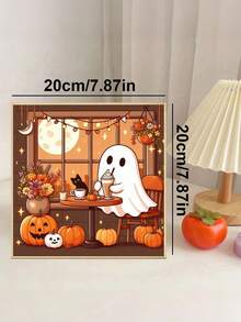 1/4pcs DIY Halloween Ghost Number Painting, Adult Beginner Handmade, Canvas Art Wall Decor, Halloween Gift - Frameless - View 11