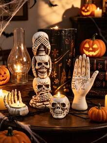 1pc/3pcs Gothic Skull Desktop Decor, Crow Hand Candle Holder, Pumpkin Grim Reaper Statue, Haunted Tiered Tray, Halloween Dark Aesthetic Witch Style, Fireplace Mantel Shelf, Cosplay Party Holiday Decoration Gift, Housewife Friend Style, Spooky Indoor Home Decor Ornament - style 1 - View 4