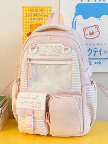 熊熊波點透明窗大容量學生通勤後背包，甜美女孩風書包 - 彩色 - 查看 2