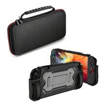 符合人體工學的收納包，兼容 Switch 2，適用於存放遊戲主機與配件。產品附贈保護殼、卡槽盒、鋼化玻璃貼膜、搖桿帽及其他配件套件 - 查看 12