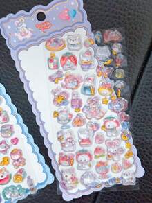 Cherry Blossom 3D Embossed Unicorn Stickers, Cute Crystal Gem Stickers, DIY Phone Decoration Stickers For Kids Girls - Multicolor - View 13