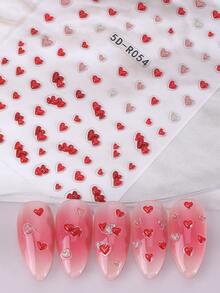 2pcs 5D Embossed Red Pink Heart Glitter Nail Art Stickers Relief Jelly Heart Print Nail Decals Decoration Self Adhesive Salon Manicure Accessories Japanese Cute Nail Art Design Supplies DIY - Multicolor - View 7