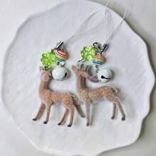 Cute Flocked Deer Phone Strap, Resin Reindeer Bell Keychain, Kawaii Bag Charm, Purse Hanging Accessory - Multicolor - View 3