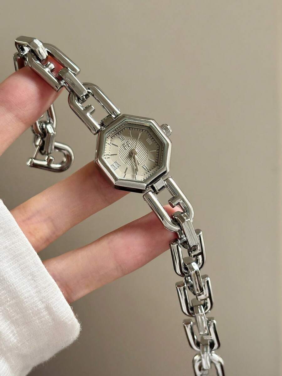 1pc Women's Bracelet Quartz Watch, Elegant And Sophisticated, Suitable For Daily Wear, Perfect Gift Choice - Silver - View 1