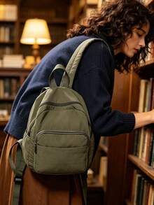 Mochila mini de nylon ligera para mujer, mochila pequeña casual con múltiples compartimentos, mochila versátil para ir al trabajo y viajar, estilo universitario para computadora - Verde - Ver 6