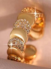 2pcs/Set Perhiasan Gelang & Cincin Zirkonia Kubik Motif Bulan yang Indah, Gelang Pesona Modis untuk Pertunangan, Pernikahan, Pesta, Pemakaian Sehari-hari, Festival Musik - Yellow Gold - View 12