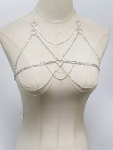 Women's Classic Bra Chain, Rhinestone Body Jewelry, Sexy Party Accessory - Silver AB - View 4