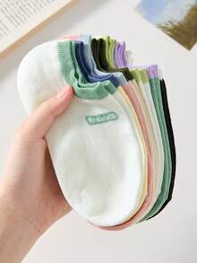 7 Pairs Women's Candy Color Invisible Socks, Random Colors Include Green, Yellow, Pink - Multicolor - View 4
