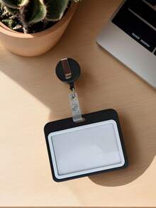 1 PC 2D Durable Black Horizontal ID Card Holder Set, Badge Clip With Retractable Pull Tab, Double-Sided, Carabiner Clip ID Holder, First Day Of School - Multicolor - View 3