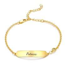 1pc Customized Gold Bracelet, Personalized Gift For Her, Christmas Gift, Girls Bracelet, Customized Engraved Birthstone Name Bracelet, Delicate Gold Bracelet, Waterproof Jewelry, Commemorative Gift - Gold - View 4