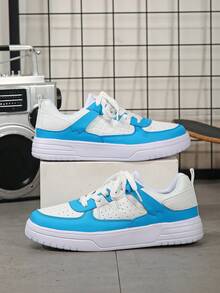 Women's Casual Sports Shoes, Versatile Color Breathable Low-Top Shoes, Skateboard Shoes, Birthday Gift, Holiday Gift, Comfortable Upper Lightweight Lace-Up Round Toe - White and Blue - View 3