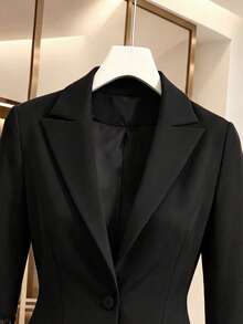 Women's Elegant Autumn/Winter Commute Daily Solid Color Lace Patchwork Asymmetric Ruffle Sleeve Slim Fit Single-Breasted One-Button Long Sleeve Blazer Jacket With Lining - Black - View 4